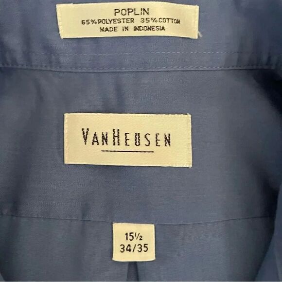 Van Heusen Poplin Blue Long Sleeves Cotton Blend Button DownShirt SZ 34/35 - Picture 2 of 11